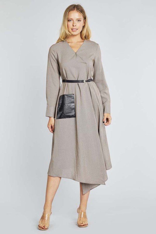 Belted Mixed Media Faux Croc Pocket Wrap Dress – LuxeLabelle